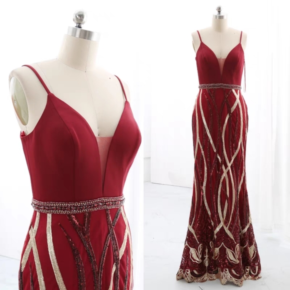 Suspender/Waist Diamond Embellishment Beaded Sequin Embroidery Mermaid dress - Picture 1 of 8